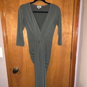 PETITE olive green midi dress with ruching Size 4P